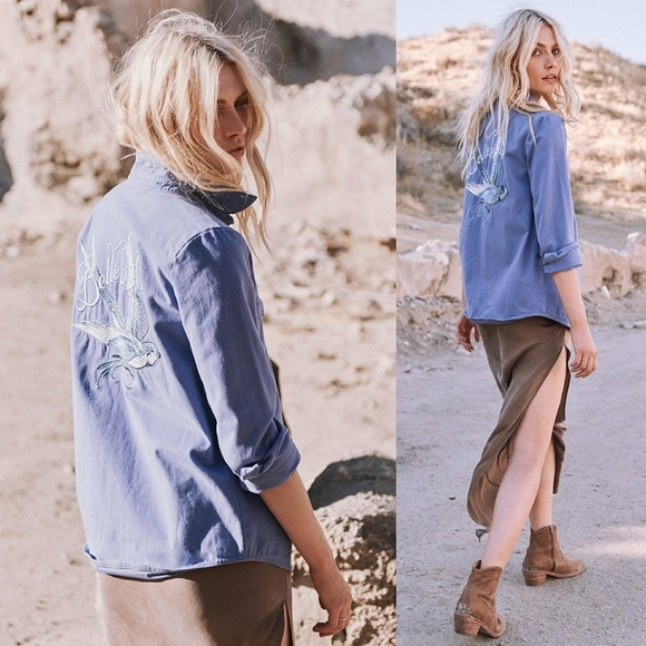 Blue Belle Chambray Jacket Bellebird Spell Designs S Bird Buttondown Shirt - Picture 8 of 16